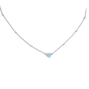 Lucky Charm White Gold Dipped Mini Heart Station Necklace Silver NWT